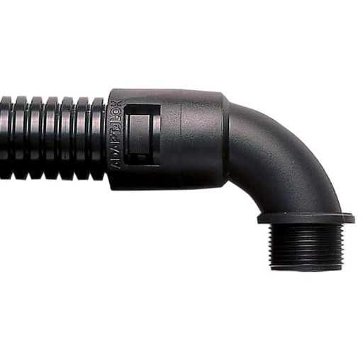 90 Degree Conduit Fitting, Fixed External Male Thread, Nominal Conduit Size 16mm, PG13.5 Thread, Polyamide (Nylon) 66, Black