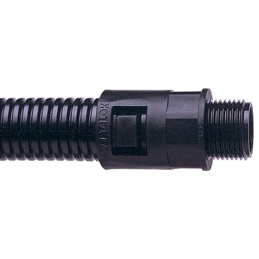 Straight Conduit Fitting, Fixed External Male Thread, Nominal Conduit Size 21mm, PG13.5 Thread, Polyamide (Nylon) 66, Black